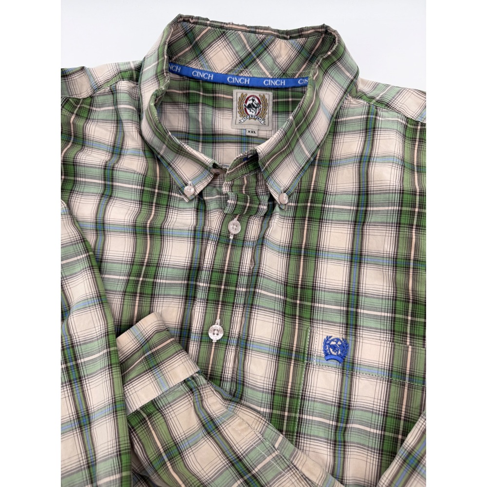 Cinch Mens XXL‎ Green Plaid Long Sleeve Button Down Western Shirt